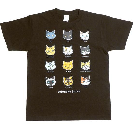 12匹の猫のイラストｔシャツ 黒 Smile