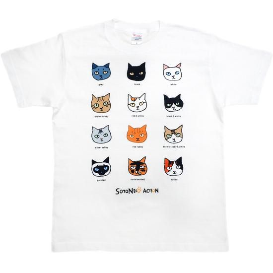 12匹の猫のイラストｔシャツ 白 Smile