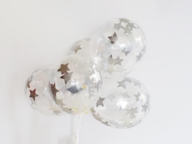 SILVER スター型コンフェッティ入りminiバルーン 5'R(13cm)5枚入