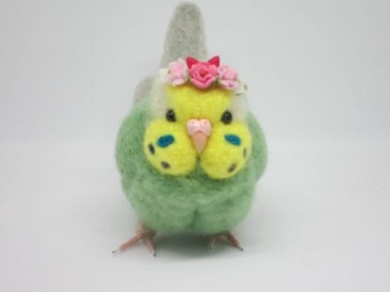 花飾り 羊毛フェルトセキセイインコ オブジェ イエローフェイス 黄緑 ゆこりん工房 ハンドメイド雑貨専門店 ゆこりん工房