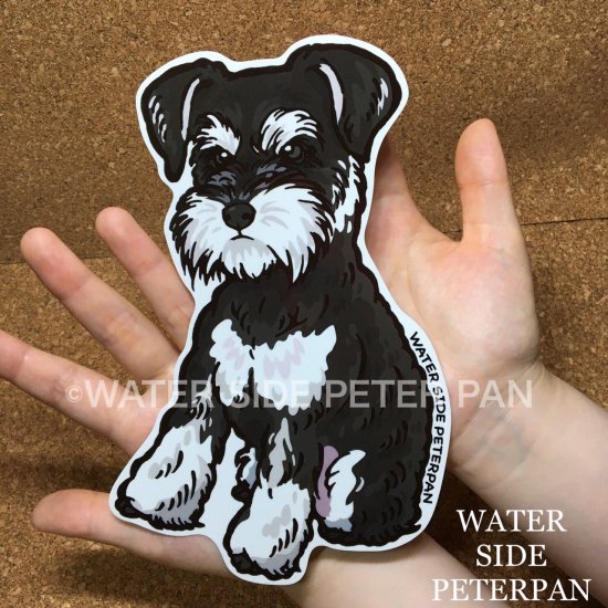 Bigミニチュアシュナウザーブラック シルバーステッカー 1枚 Water Side Peterpan