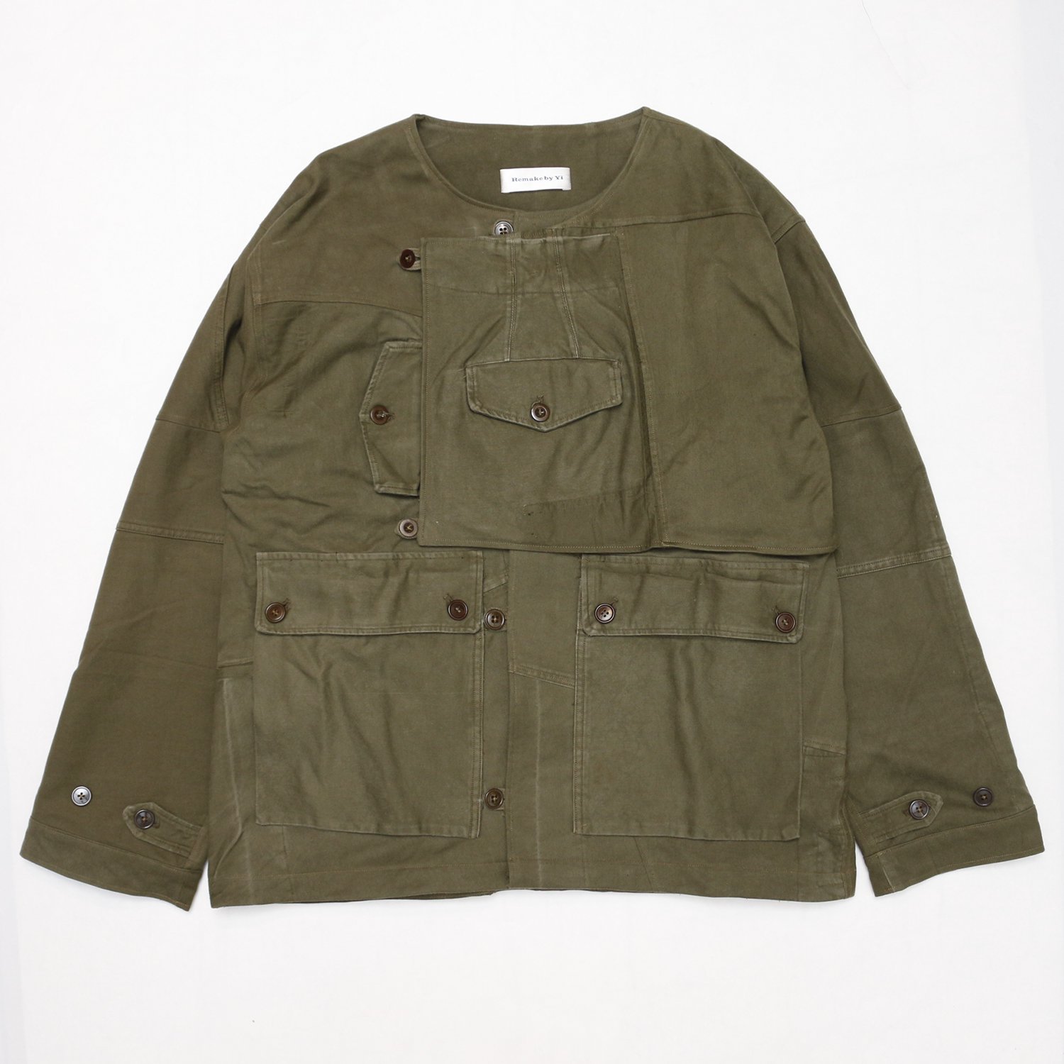 Remake by Yi / Collarless jacket (KL  Seyntex Vintage  Dutch Thick Military Fatigues )  