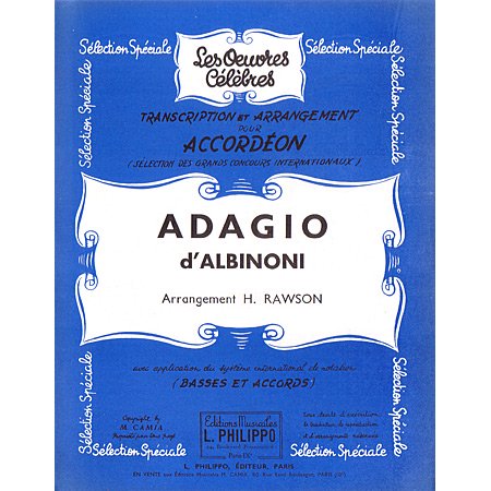 《アルビノーニのアダージョ　ト短調》 - 輸入楽譜（アコーディオン、シャンソン、クラシック、ヨーロッパ）の通販　【アンサンブル・ミュージック】