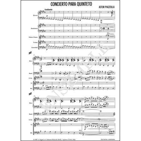 ピアソラ　Concierto para Quinteto　五重奏のためのコンチェルト -  輸入楽譜（アコーディオン、シャンソン、クラシック、ヨーロッパ）の通販　【アンサンブル・ミュージック】