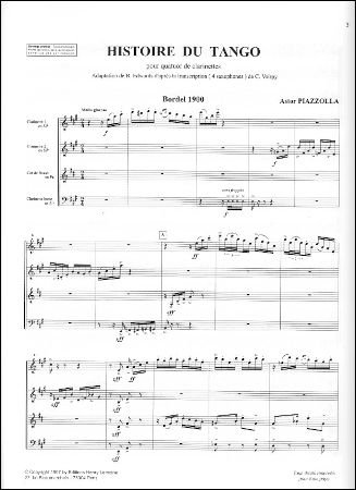 ピアソラ　HISTOIRE DU TANGO　タンゴの歴史　クラリネット四重奏 -  輸入楽譜（アコーディオン、シャンソン、クラシック、ヨーロッパ）の通販　【アンサンブル・ミュージック】