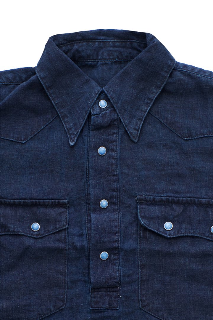 Porter Classic - PC7 LINEN WESTERN PULLOVER SHIRT - BLUE ポーター ...