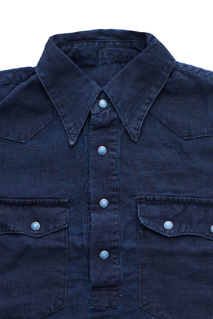 Porter Classic - PC7 LINEN WESTERN PULLOVER SHIRT - BLUE ポーター