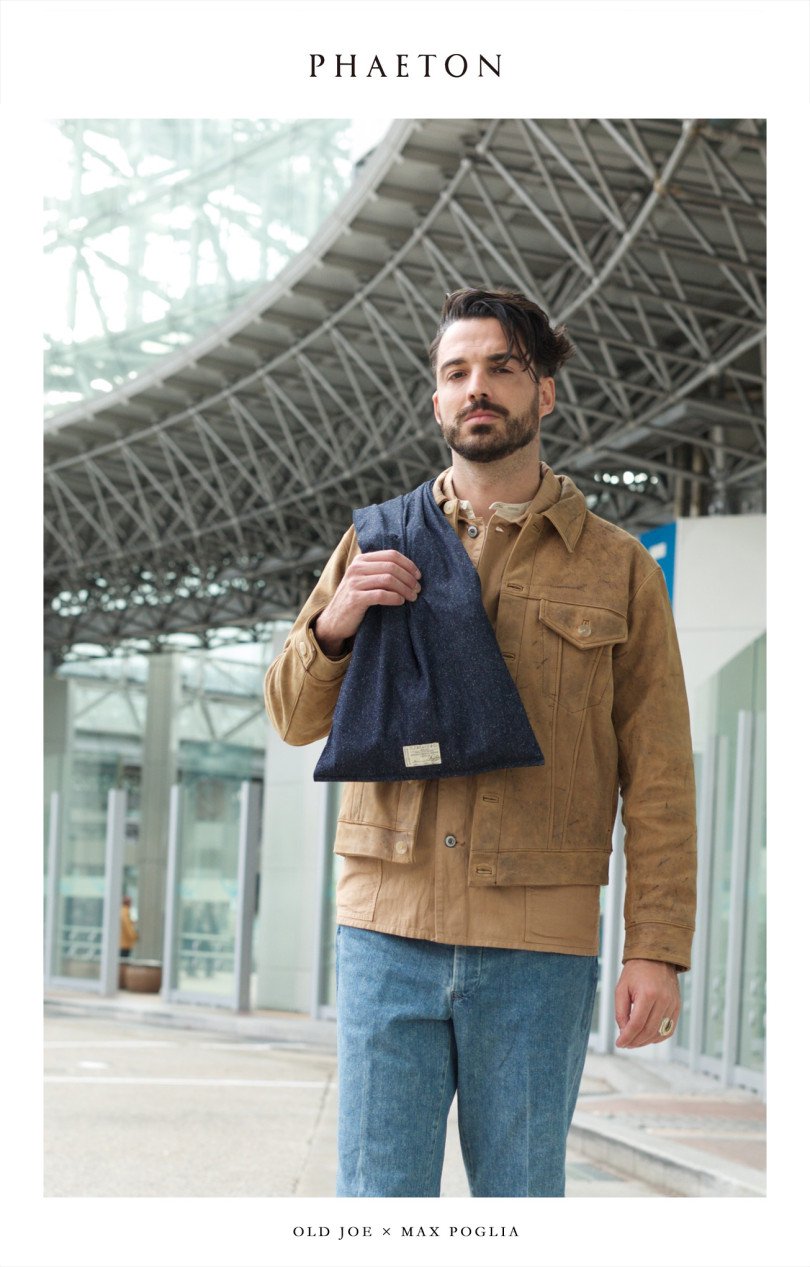 POGLIA × OLD JOE EXCLUSIVE -GAUCHO BAG - INDIGO HERINGBONE - PHAETON