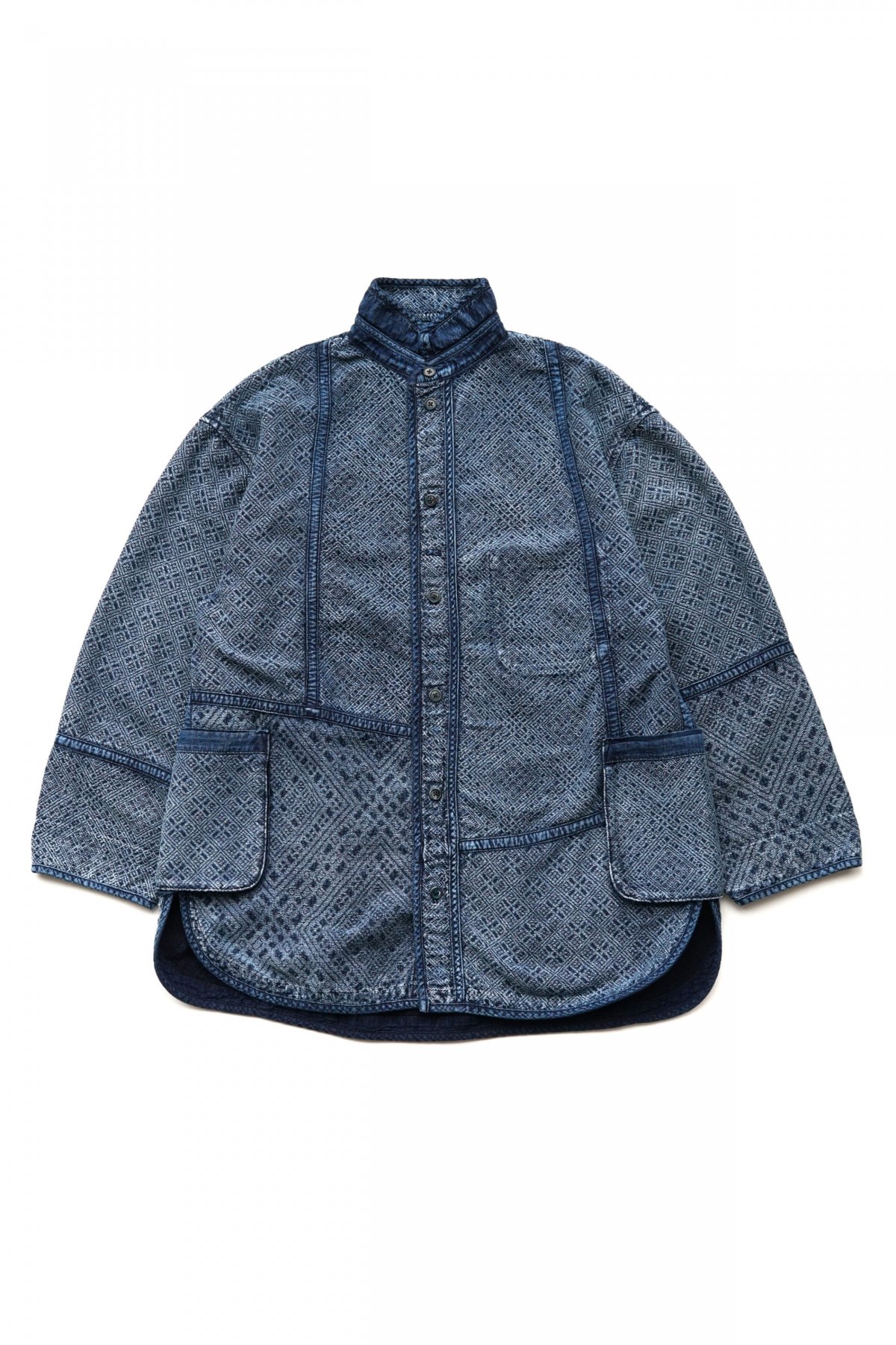 PORTER CLASSIC / ポータークラシック |  SASHIKO SHIRT JACKET W/LEATHER  刺し子 シャツジャケット W/レザー ジャケット カバーオール | 1 | ブラック | メンズ