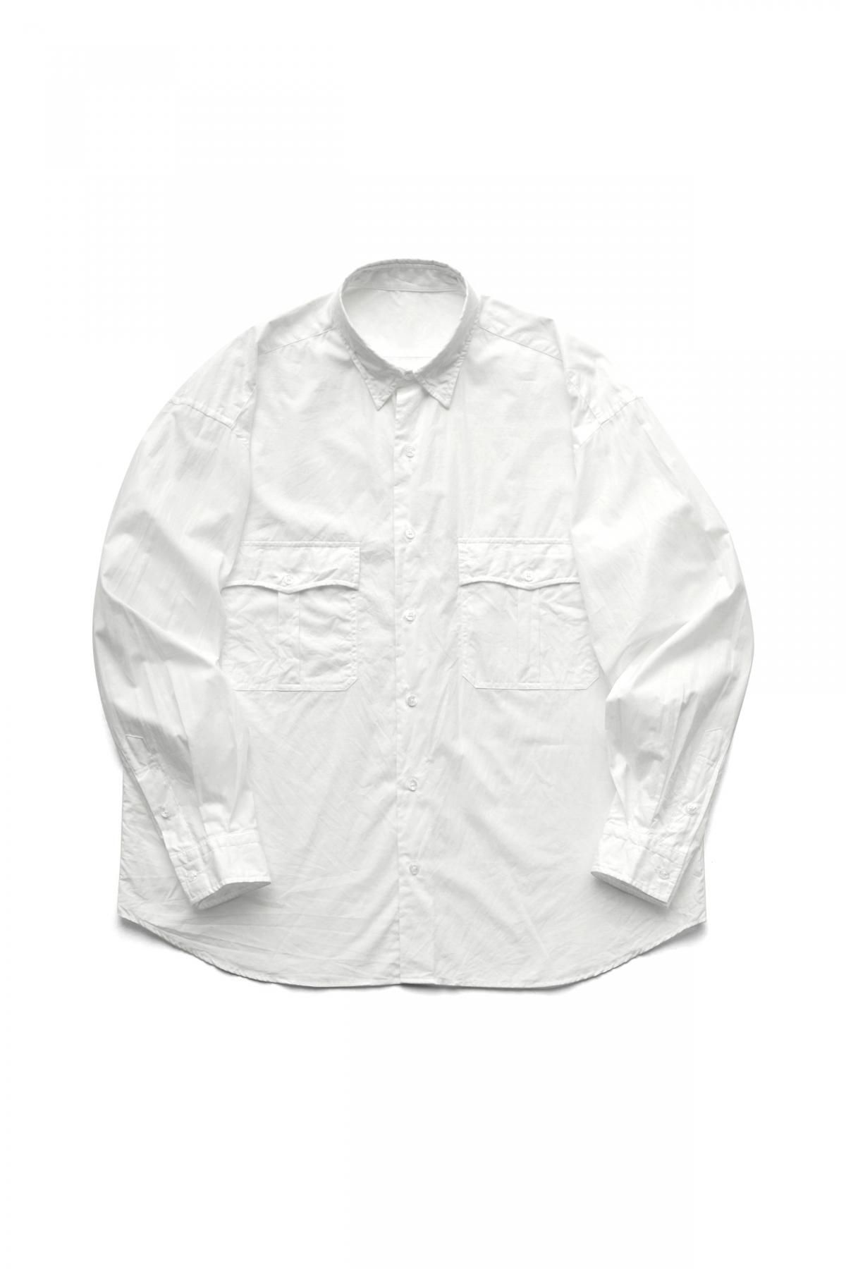 PORTER CLASSIC ポータークラシック 22SS SWISS COTTON WIDE POCKET SHIRT ALUMO FABRIC 160/3 アルモ社スイスコットン ワイドポケット ラウンドカラー 長袖 シャツ ホワイト系 3