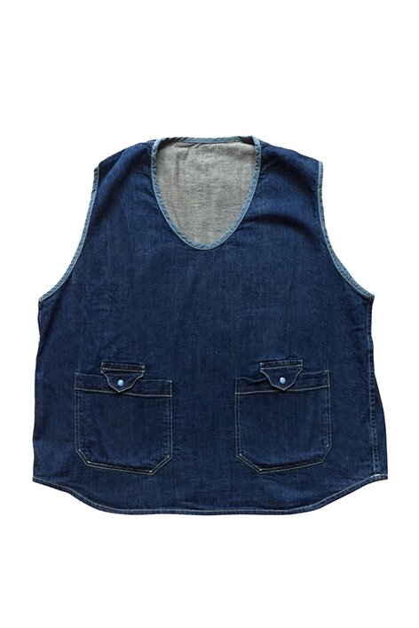 PORTER CLASSIC】SUMMER DENIM VEST BLUE www.krzysztofbialy.com