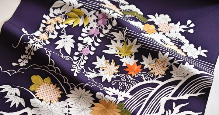 京友禅 九寸名古屋帯(深紫色・滝御所解き)