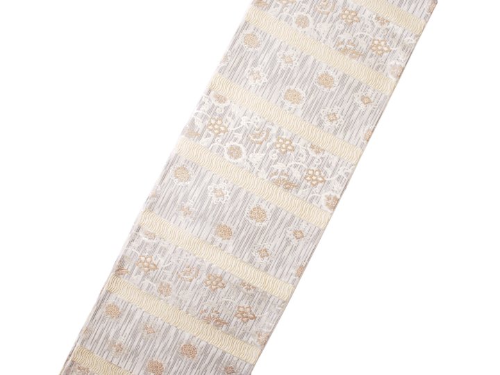 滋賀喜織物 袋帯(白地・宝飾段文) - 染と織たかはしオンラインショップ