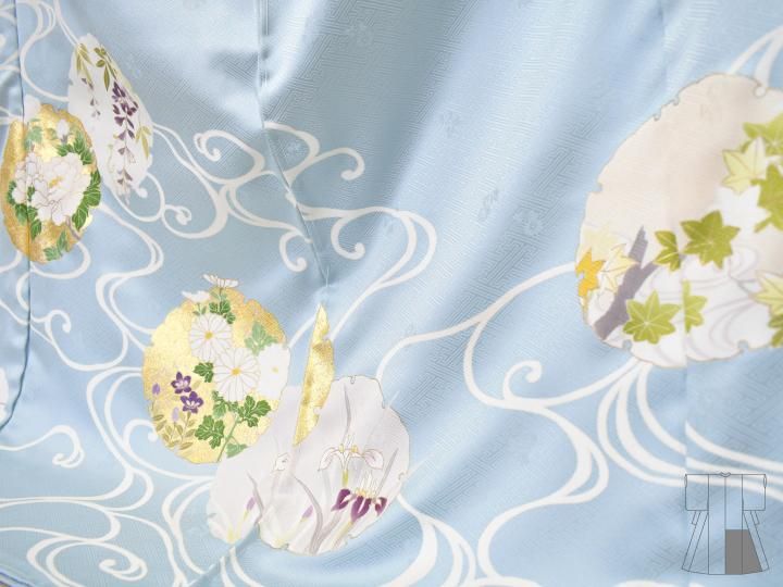 京友禅 訪問着(琳派流水に草花・共八掛付・染の川勝)- 染と織たかはし