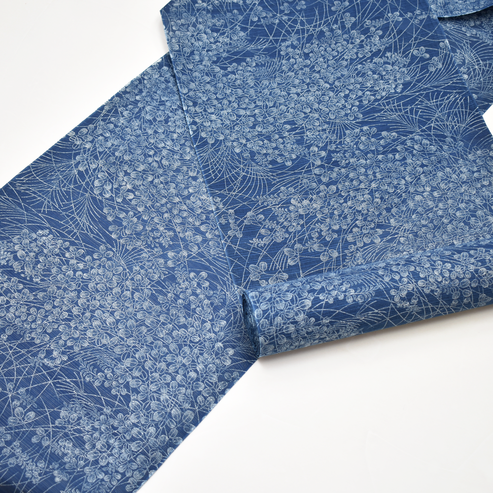 竺仙 長板本染中形浴衣(萩にすすき・藍地) - 染と織たかはしオンライン 