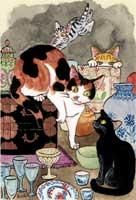 琴坂映理 ポストカード025 骨董市 - ダヤンと猫雑貨・猫グッズの