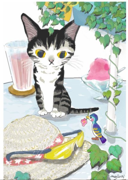 Mojuni 猫イラストポストカード 青い小鳥と仔猫 ダヤンと猫雑貨 猫グッズの専門店 猫や ねこや
