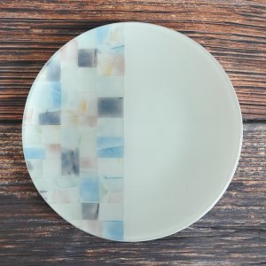 藤本 咲/パッチワークのお皿 19cm ブルー