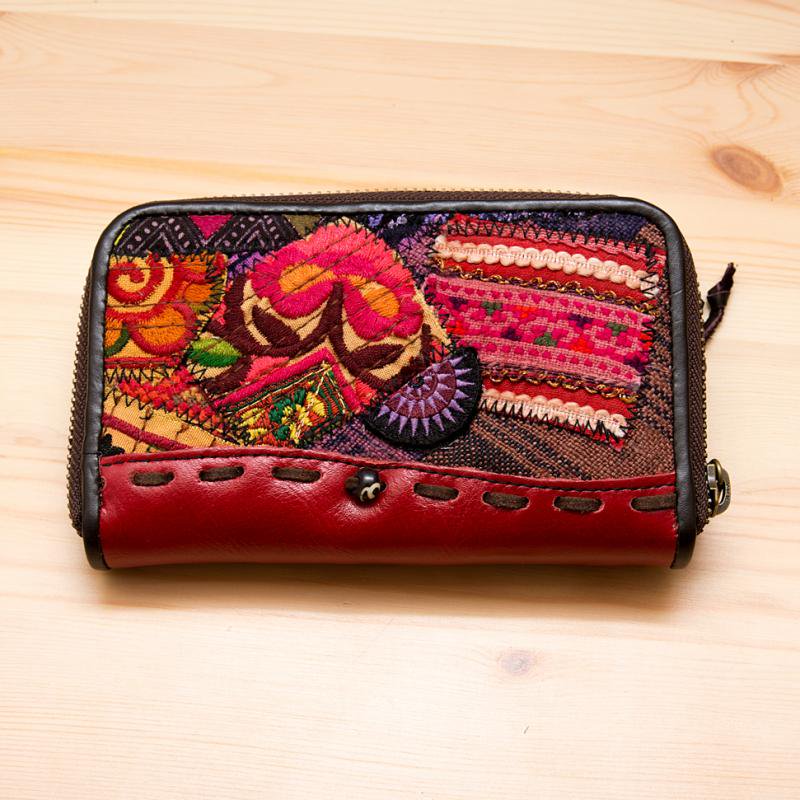 Rangmai モン族刺繍×レザー財布（レッド）
