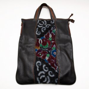 Rangmai アフガニスタン刺繍古布の防水レザー（革）2Wayバッグ