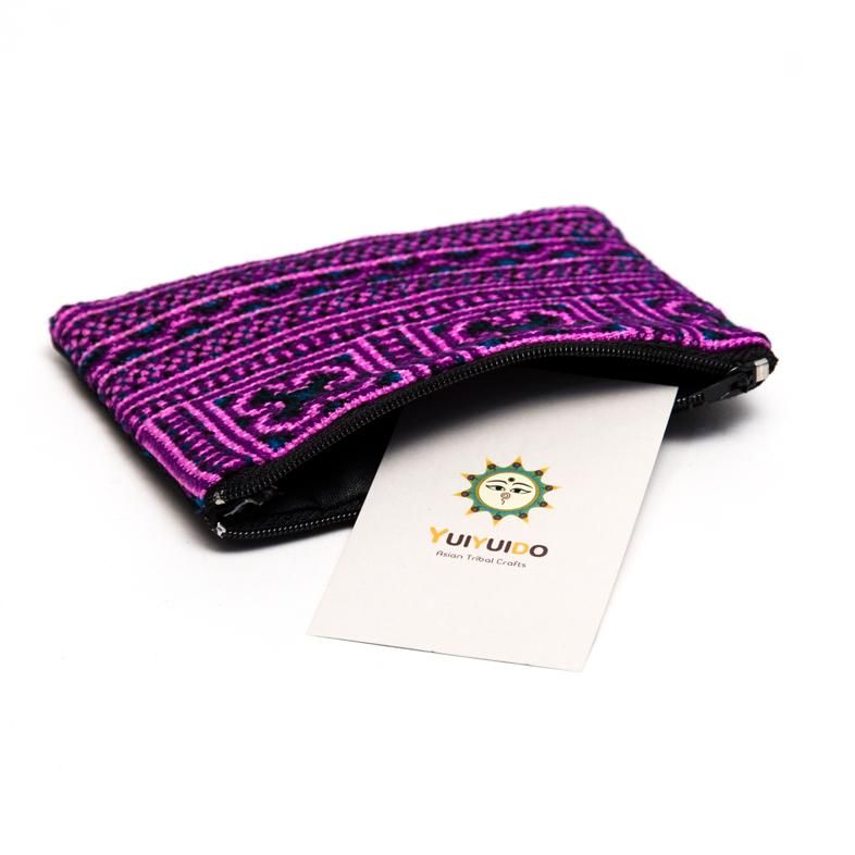 モン族 民族刺繍のかわいい小物ポーチ（パープル）｜旅する雑貨