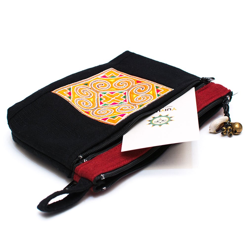 ThongPua モン族刺繍古布の両面ファスナーポーチ Type.1｜旅する雑貨屋ゆいゆい堂