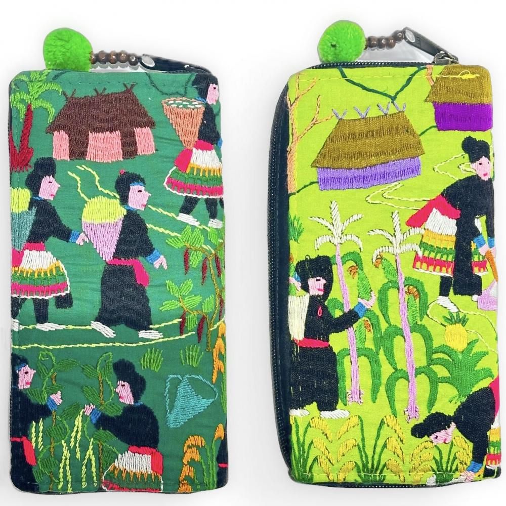 ラオス モン族のイラスト刺繍長財布 Type.3｜旅する雑貨屋 ゆいゆい堂