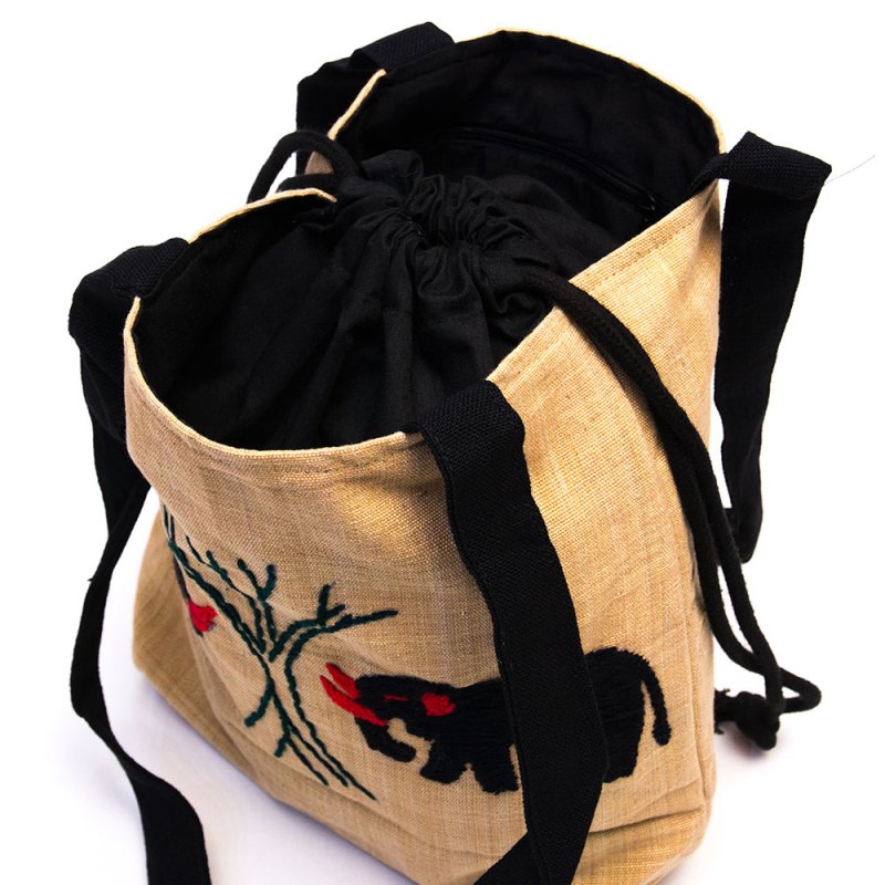 ナガ族 手織布と手刺繍の巾着トートバッグ Type.3