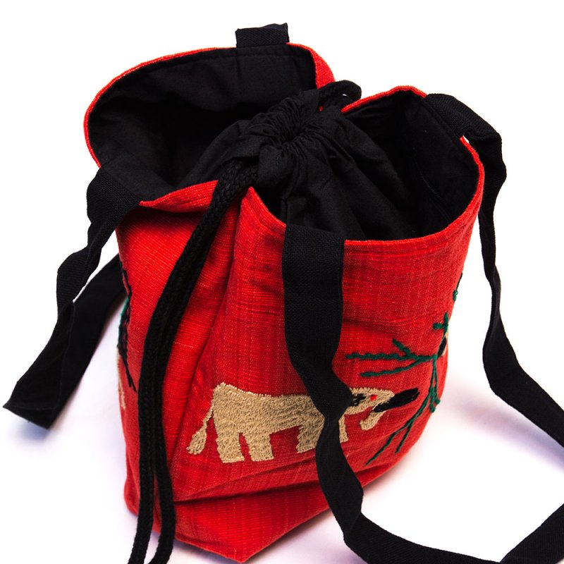 ナガ族 手織布と手刺繍の巾着トートバッグ Type.7