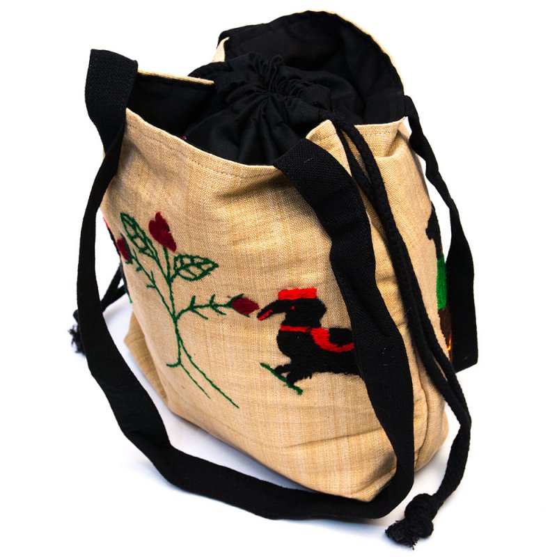 ナガ族 手織布と手刺繍の巾着トートバッグ Type.8