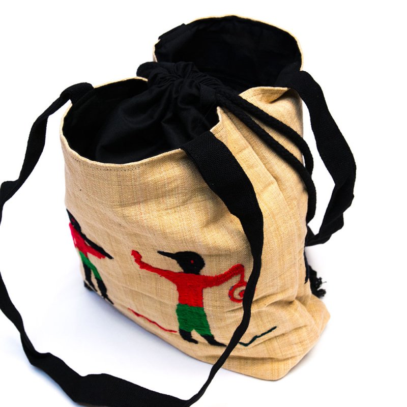 ナガ族 手織布と手刺繍の巾着トートバッグ Type.9