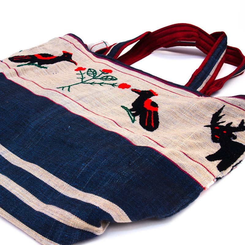 ナガ族 手織布と手刺繍の大判巾着トートバッグ Type.5