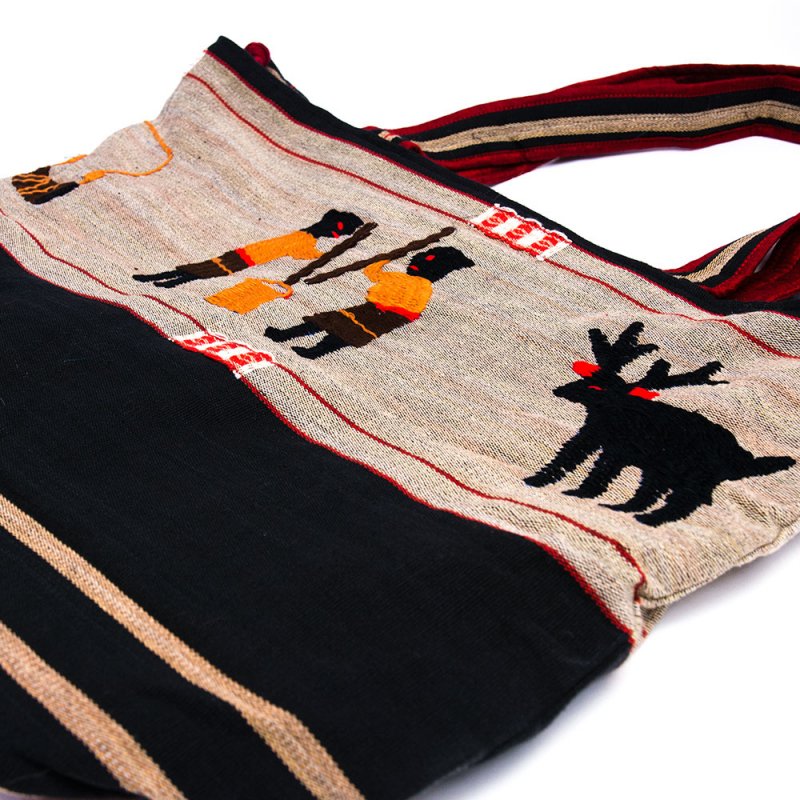ナガ族 手織布と手刺繍の大判巾着トートバッグ Type.6