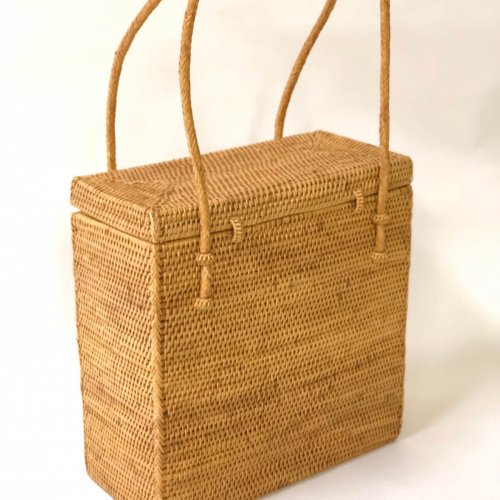 アタ　高級長角カゴバッグ 　インドネシア　バリ島工芸品　アタの持ち手付きバッグ - カゴ・パッケージ・雑貨通販 おもてなでしこ