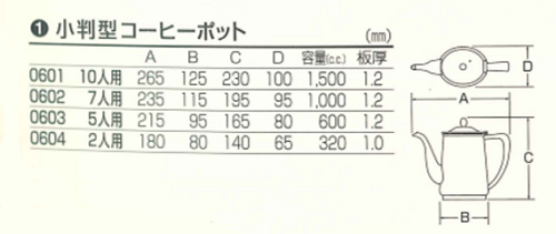 小判型珈琲ポットサイズ表