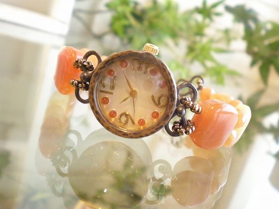 ブレスレット型天然石腕時計通販｜カーネリアン＆オレンジアゲート