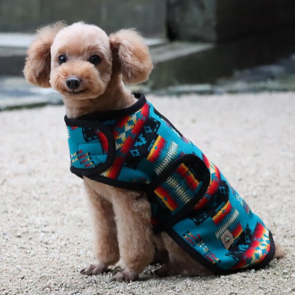 《会員様限定割引き対象商品》【Chilly Dog Sweaters】裏ボアドッグコート　Turquoise Southwest Blanket Coat 