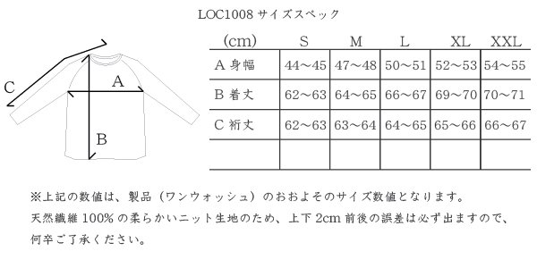 LOC1008 - サイズ表