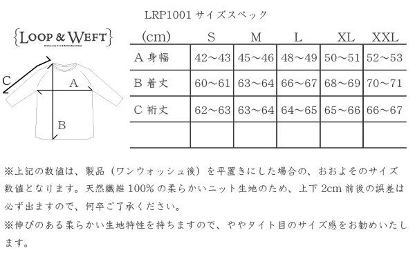 LRP1001- サイズ表