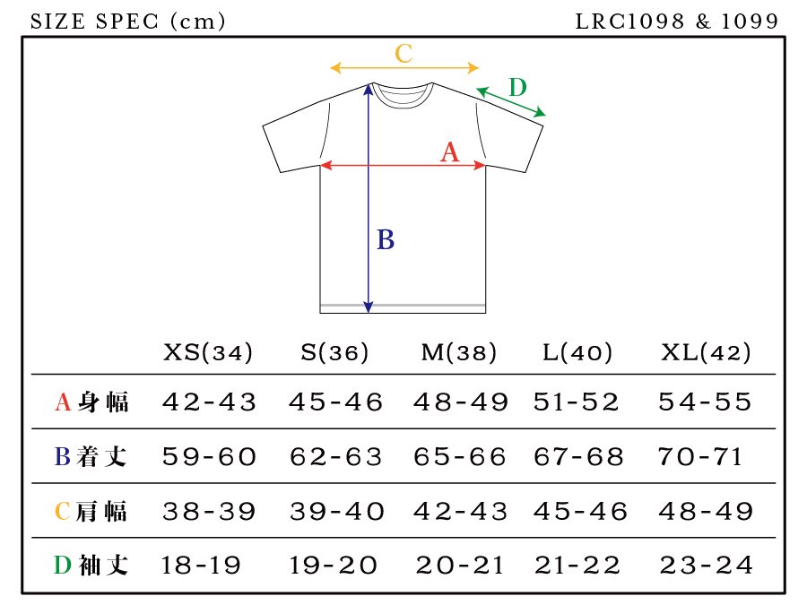 LRC1099 - サイズ表