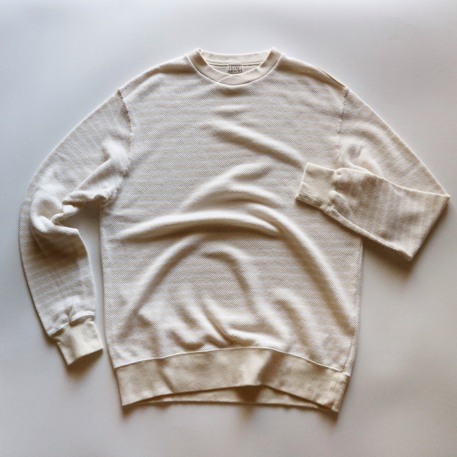 LOOP & WEFT - ONLINE SHOP / LRC1108 SHADOW BORDER BIG SEED STITCH KNIT  OVERLAPPED CREWNECK / 国産Tシャツ 日本製カットソー