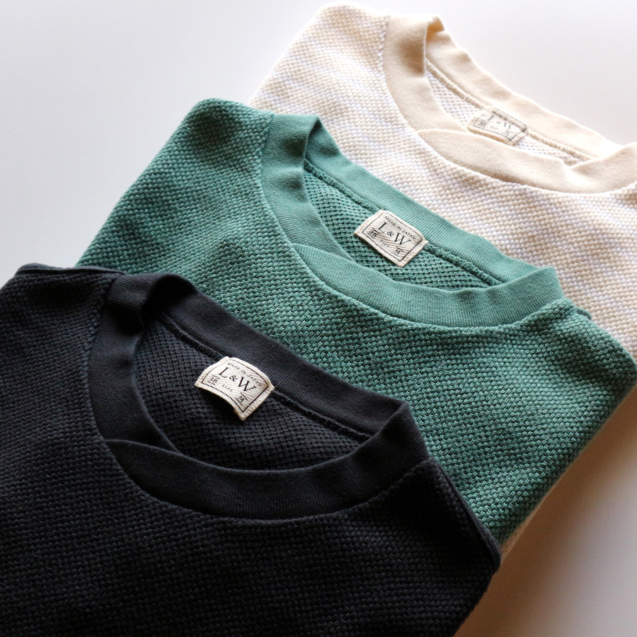 LOOP & WEFT - ONLINE SHOP / LRC1108 SHADOW BORDER BIG SEED STITCH KNIT  OVERLAPPED CREWNECK / 国産Tシャツ 日本製カットソー