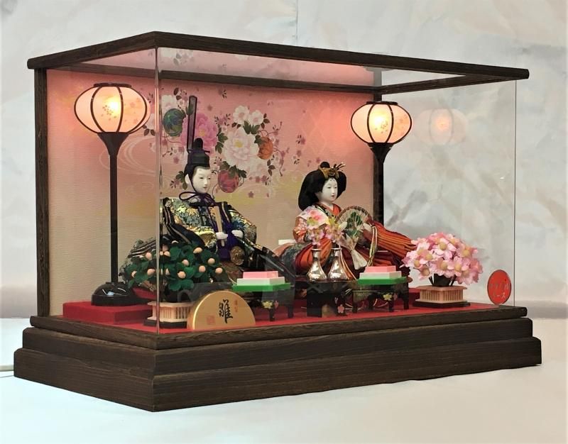 ひなさまケース入り「流水桜」親王飾り T-46-1 本焼桐 芥子二人