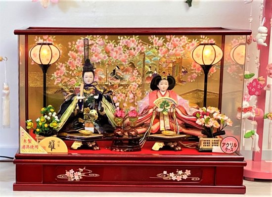 おひなさま「金彩絵巻桜」 ｱｸﾘﾙｹｰｽ飾り 3020555 - 人形の南遠
