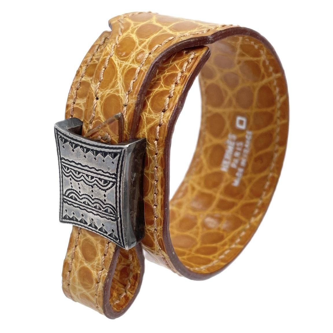 HERMES エルメス 茶色 クロコダイル アリゲーター シルバー ブレスレット アルテミス / 20013156 - LAYER VINTAGE