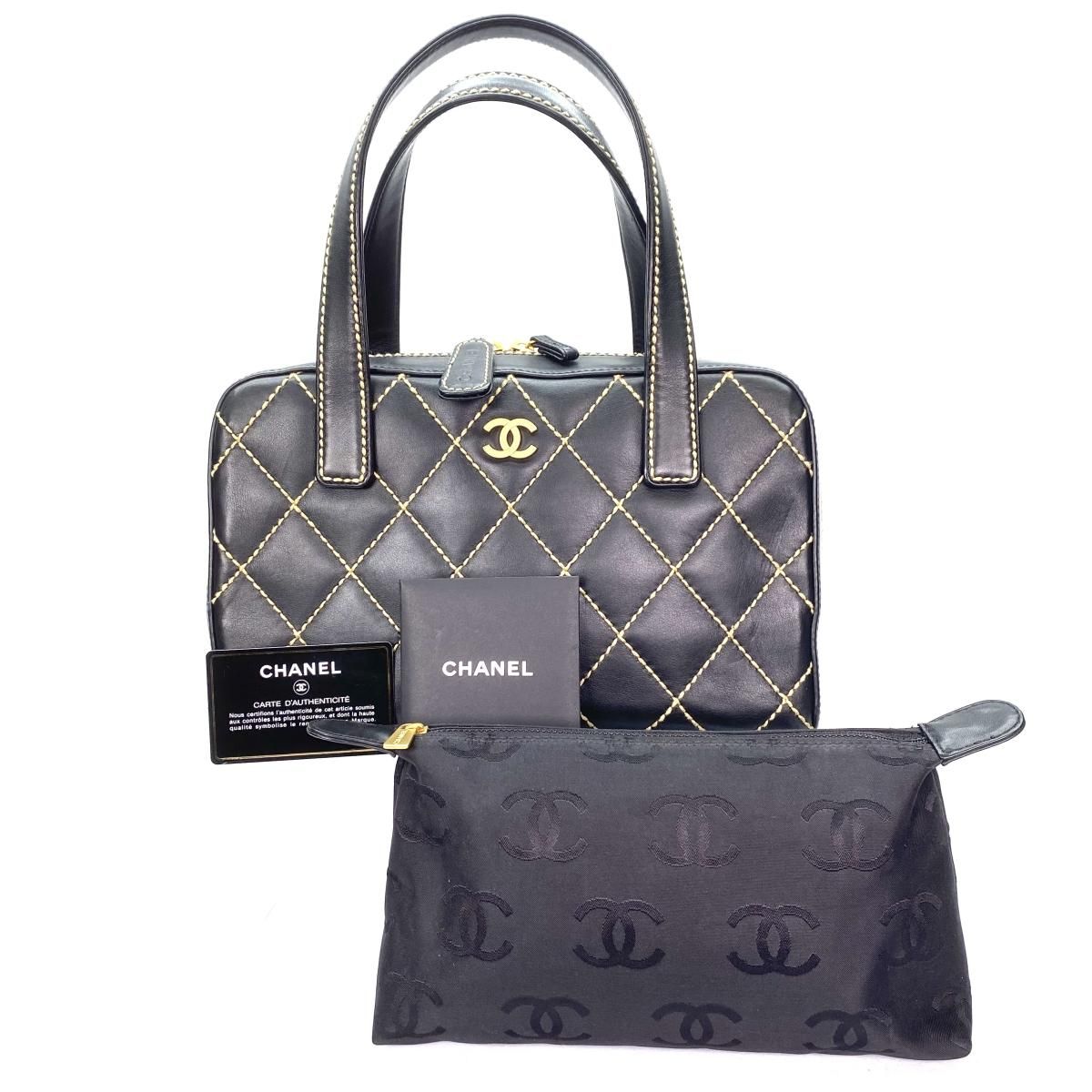 CHANEL カーフスキン ワイルドステッチ ハンドバッグ CHANEL Black Calfskin Wild Stitch Handbag -  LAYER VINTAGE