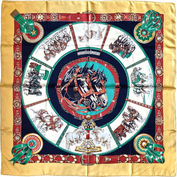 HERMES エルメス カレ 90 輓馬 HERMES Carre Silk Scarf CHEVAUX DE