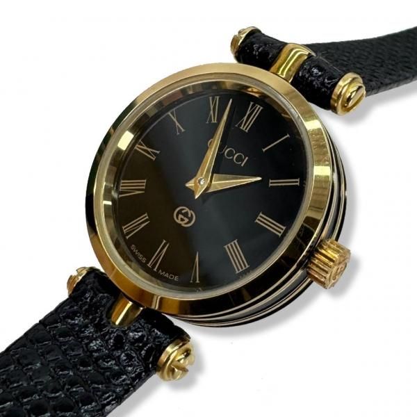 GUCCI　時計　シェリーライン　黒文字盤　リザードベルト　BOX付
