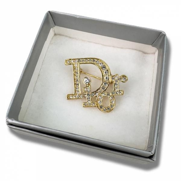 C.Dior　ディオール　ロゴ ストーン ブローチ 25042103