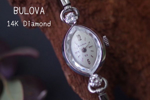 BULOVA　ブローバ　14金ケース＆大粒ダイヤモンド　レディース　機械式時計　1年保証・自社修理　ご試着はお気軽に。